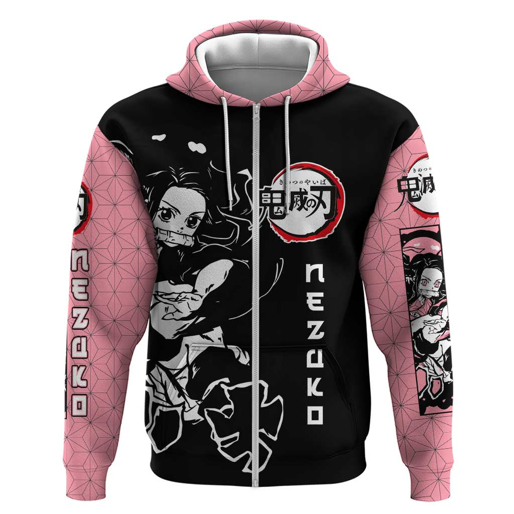 Nezuko Demon Slayer Hoodie with Pink and Black Manga Style Design - The Mazicc