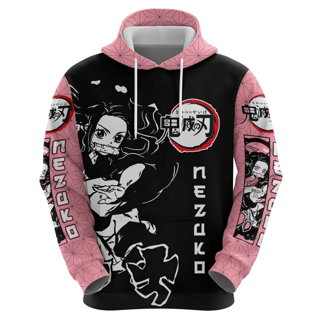 Nezuko Demon Slayer Hoodie with Pink and Black Manga Style Design - The Mazicc