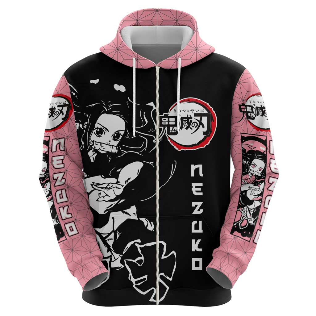 Nezuko Demon Slayer Hoodie with Pink and Black Manga Style Design - The Mazicc