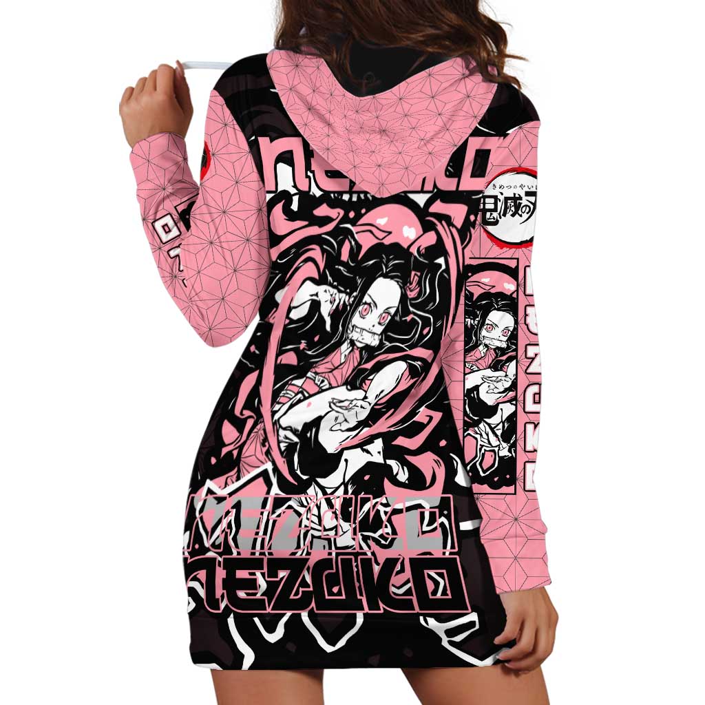 Nezuko Demon Slayer Hoodie Dress with Pink and Black Manga Style Design - The Mazicc