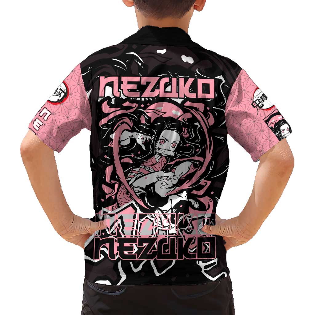 Nezuko Demon Slayer Kid Hawaiian Shirt with Pink and Black Manga Style Design - The Mazicc