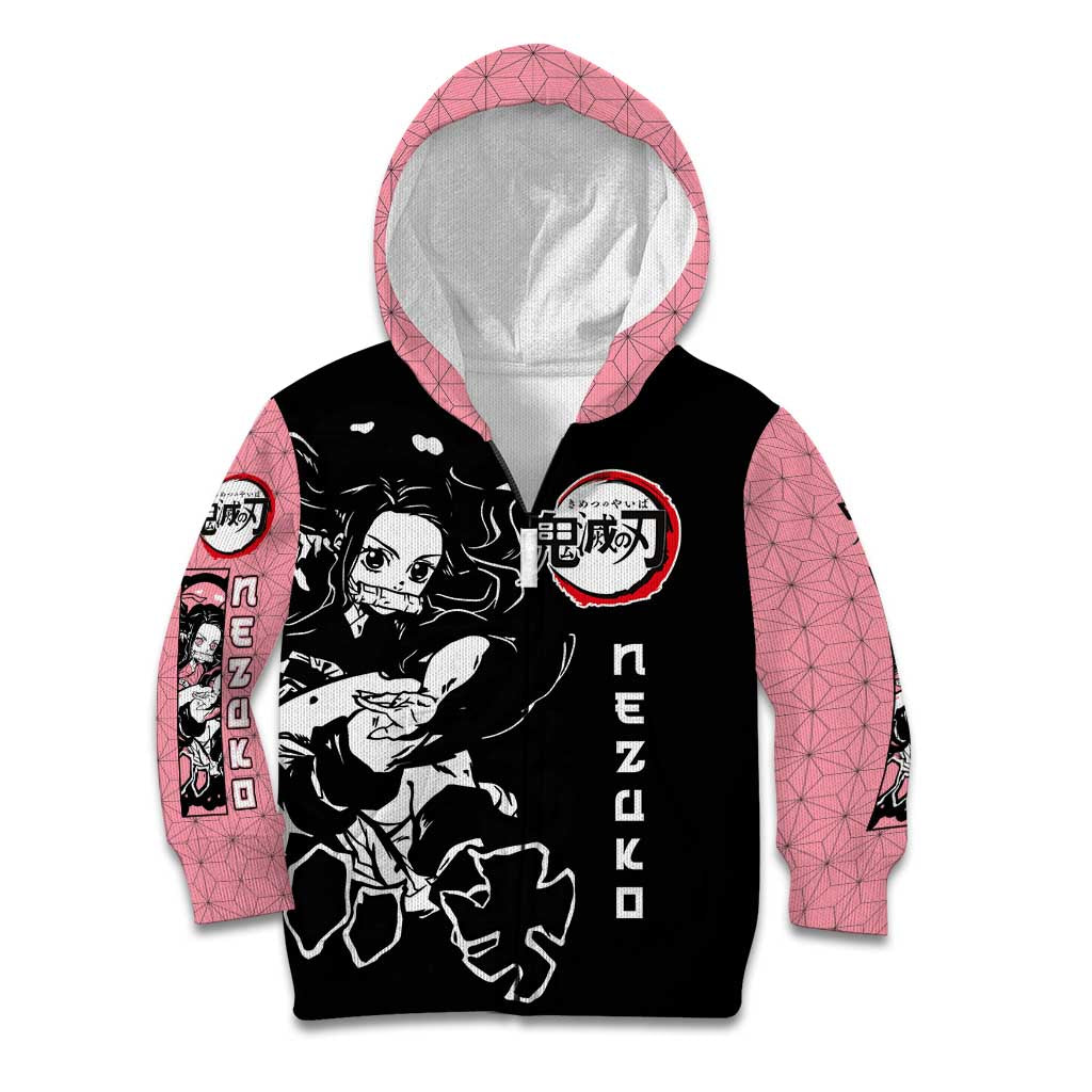 Nezuko Demon Slayer Kid Hoodie with Pink and Black Manga Style Design - The Mazicc