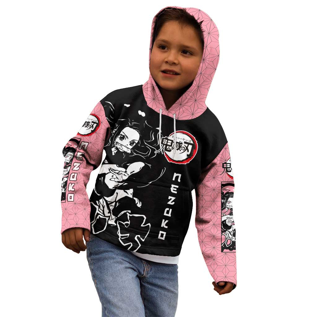 Nezuko Demon Slayer Kid Hoodie with Pink and Black Manga Style Design - The Mazicc