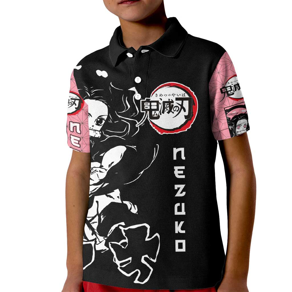 Nezuko Demon Slayer Kid Polo Shirt with Pink and Black Manga Style Design - The Mazicc