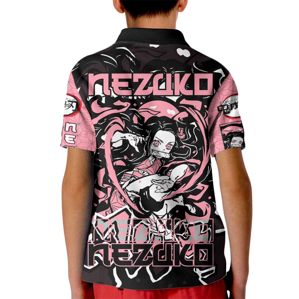 Nezuko Demon Slayer Kid Polo Shirt with Pink and Black Manga Style Design - The Mazicc
