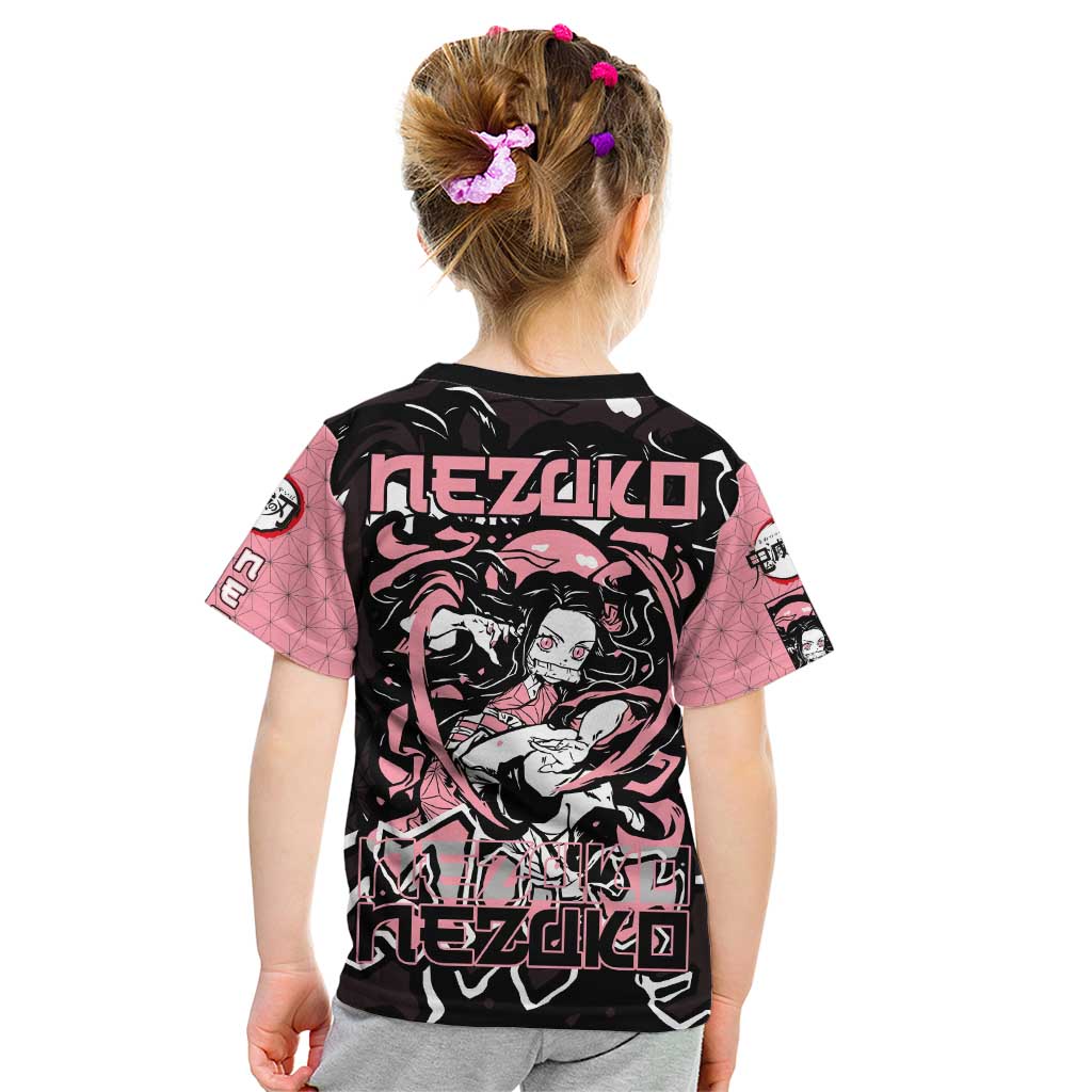 Nezuko Demon Slayer Kid T Shirt with Pink and Black Manga Style Design - The Mazicc