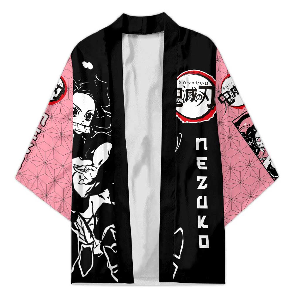 Nezuko Demon Slayer Kimono with Pink and Black Manga Style Design - The Mazicc