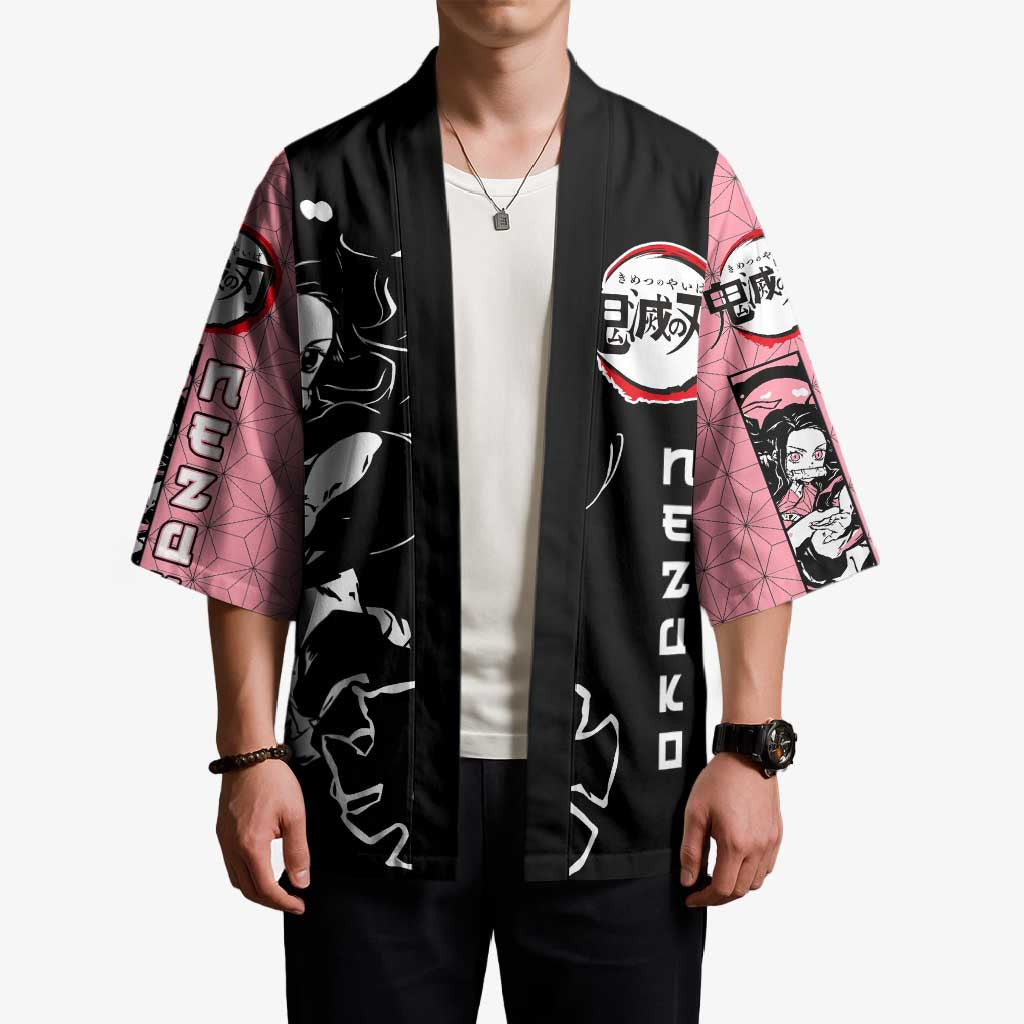 Nezuko Demon Slayer Kimono with Pink and Black Manga Style Design - The Mazicc
