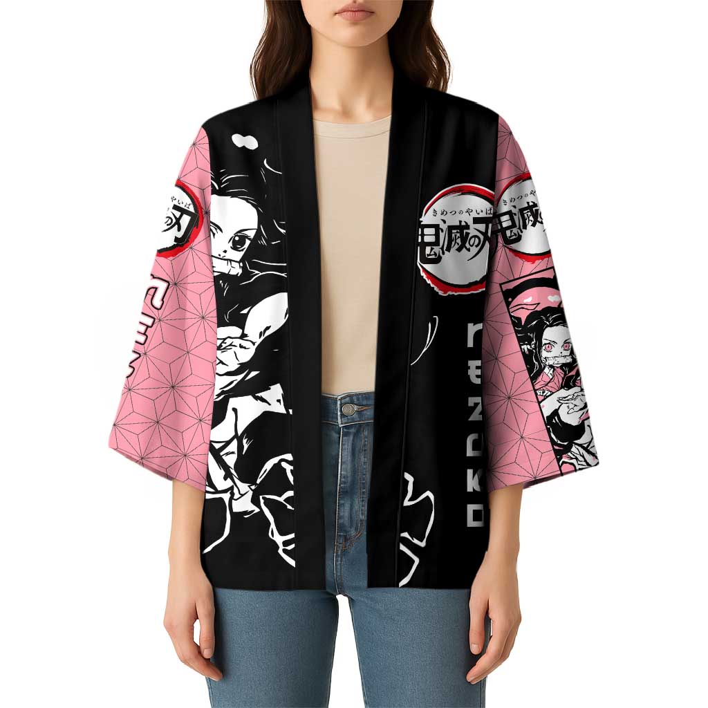 Nezuko Demon Slayer Kimono with Pink and Black Manga Style Design - The Mazicc