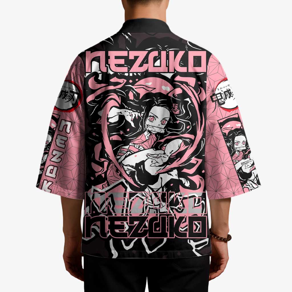 Nezuko Demon Slayer Kimono with Pink and Black Manga Style Design - The Mazicc