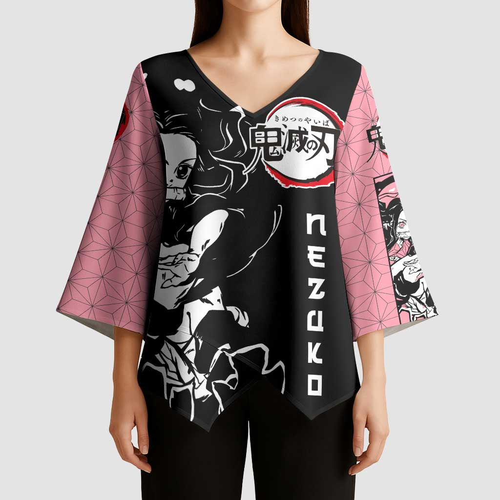 Nezuko Demon Slayer Kimono Sleeve Blouse with Pink and Black Manga Style Design - The Mazicc