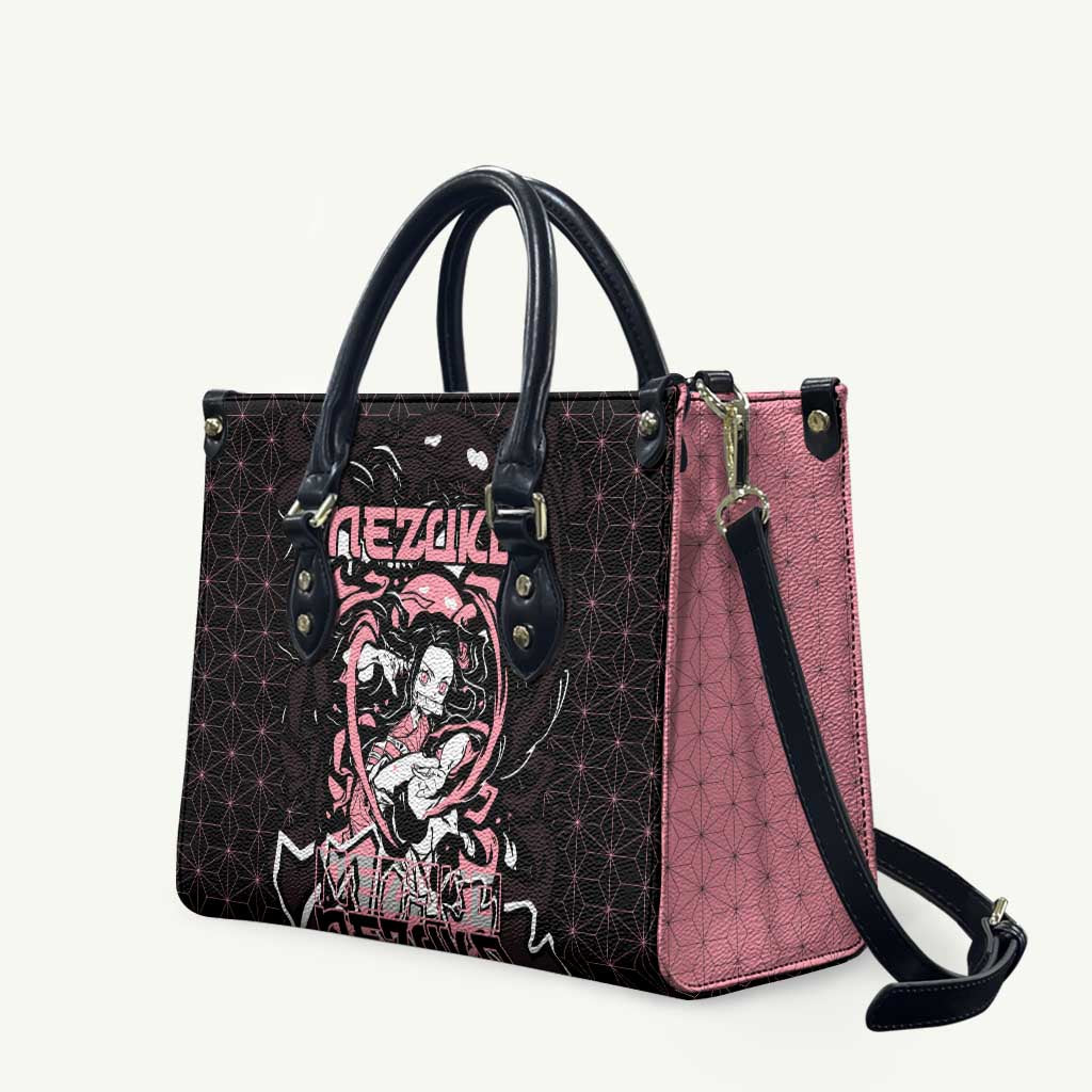Nezuko Demon Slayer Leather Bag with Pink and Black Manga Style Design - The Mazicc