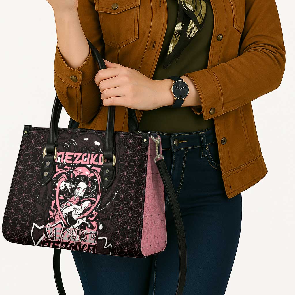 Nezuko Demon Slayer Leather Bag with Pink and Black Manga Style Design - The Mazicc