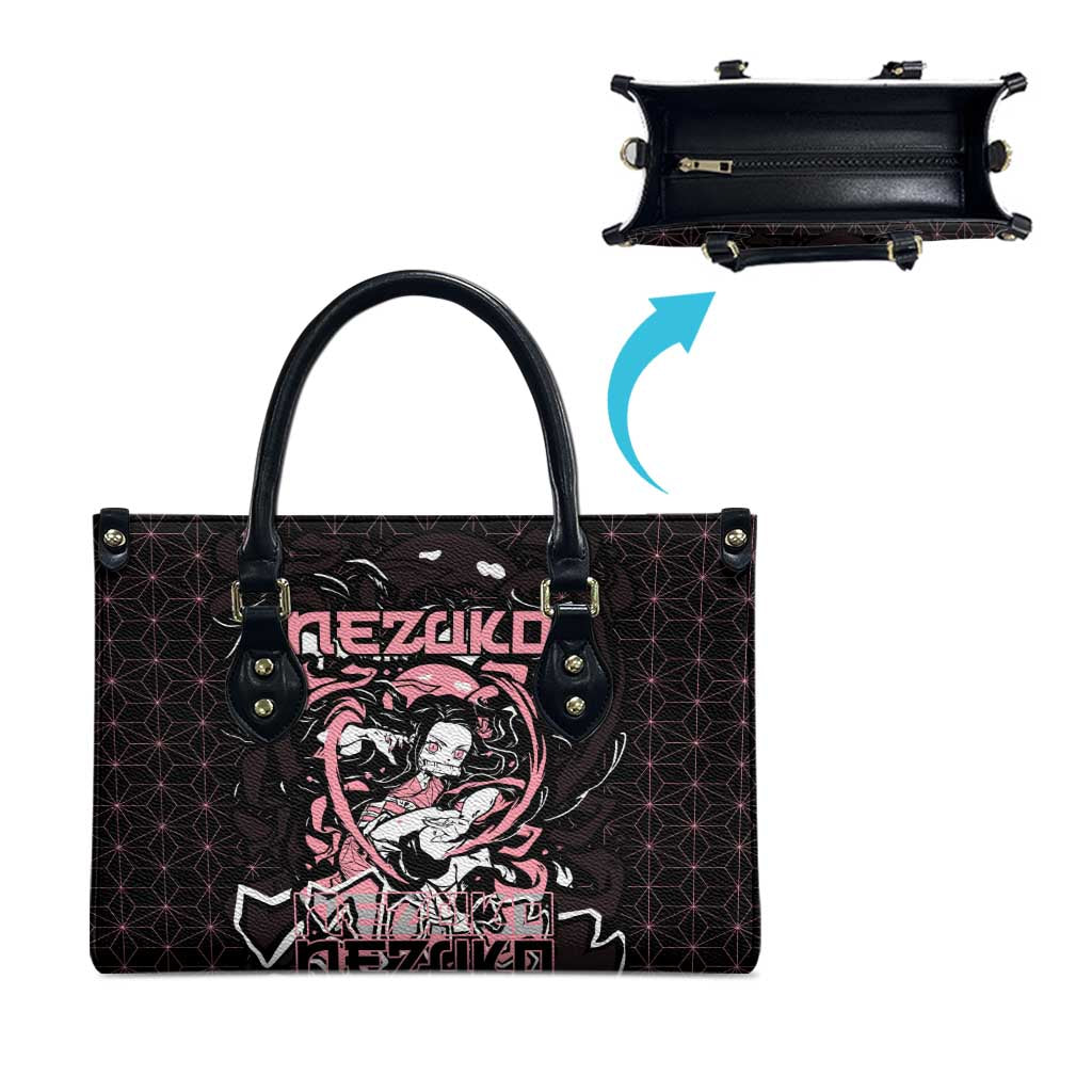 Nezuko Demon Slayer Leather Bag with Pink and Black Manga Style Design - The Mazicc