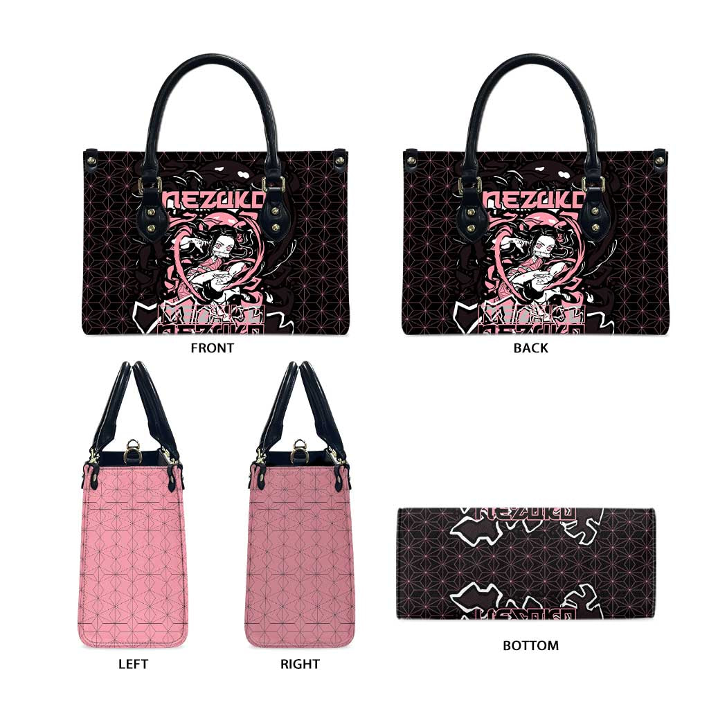 Nezuko Demon Slayer Leather Bag with Pink and Black Manga Style Design - The Mazicc