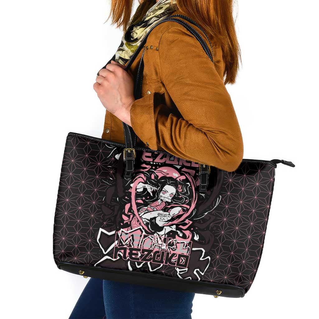 Nezuko Demon Slayer Leather Tote Bag with Pink and Black Manga Style Design - The Mazicc