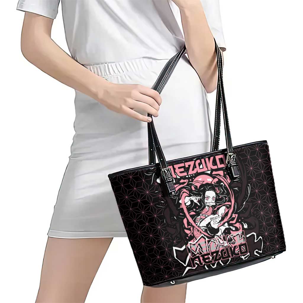 Nezuko Demon Slayer Leather Tote Bag with Pink and Black Manga Style Design - The Mazicc