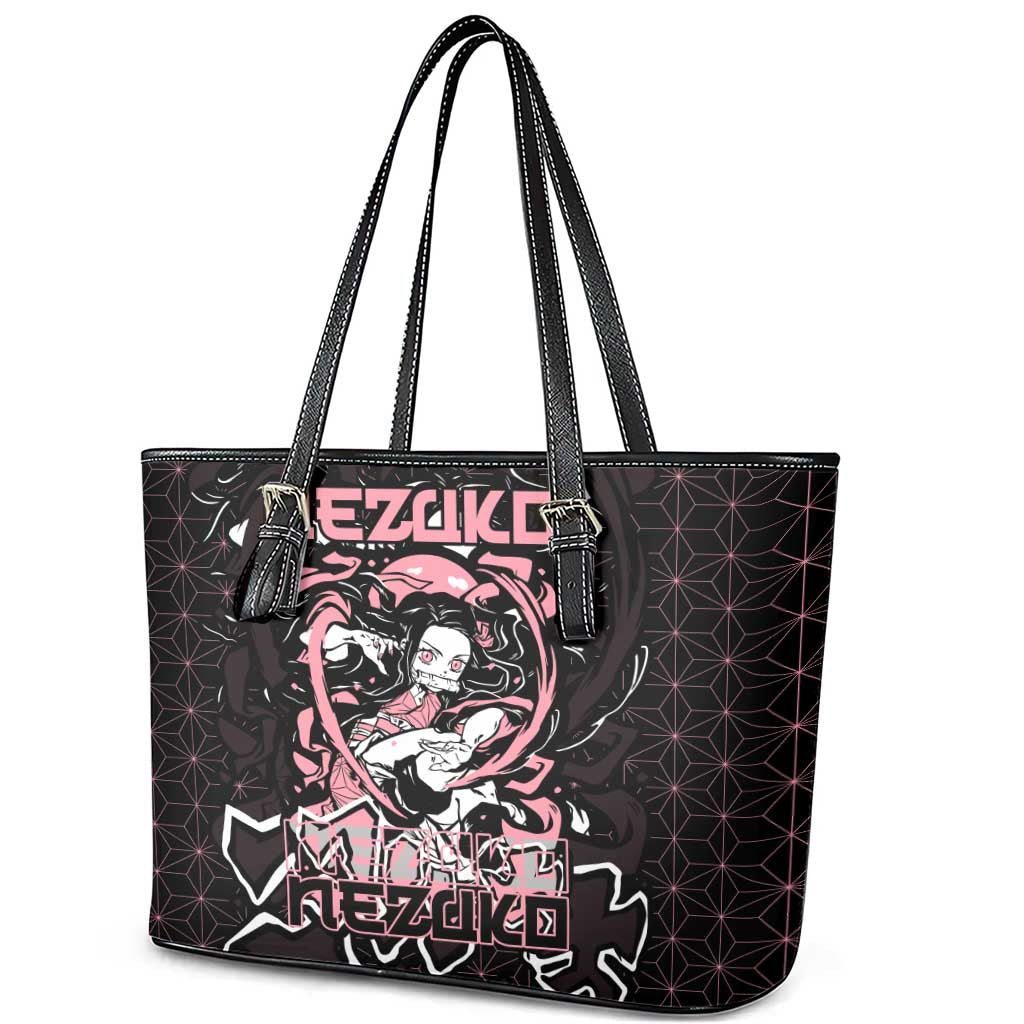 Nezuko Demon Slayer Leather Tote Bag with Pink and Black Manga Style Design - The Mazicc