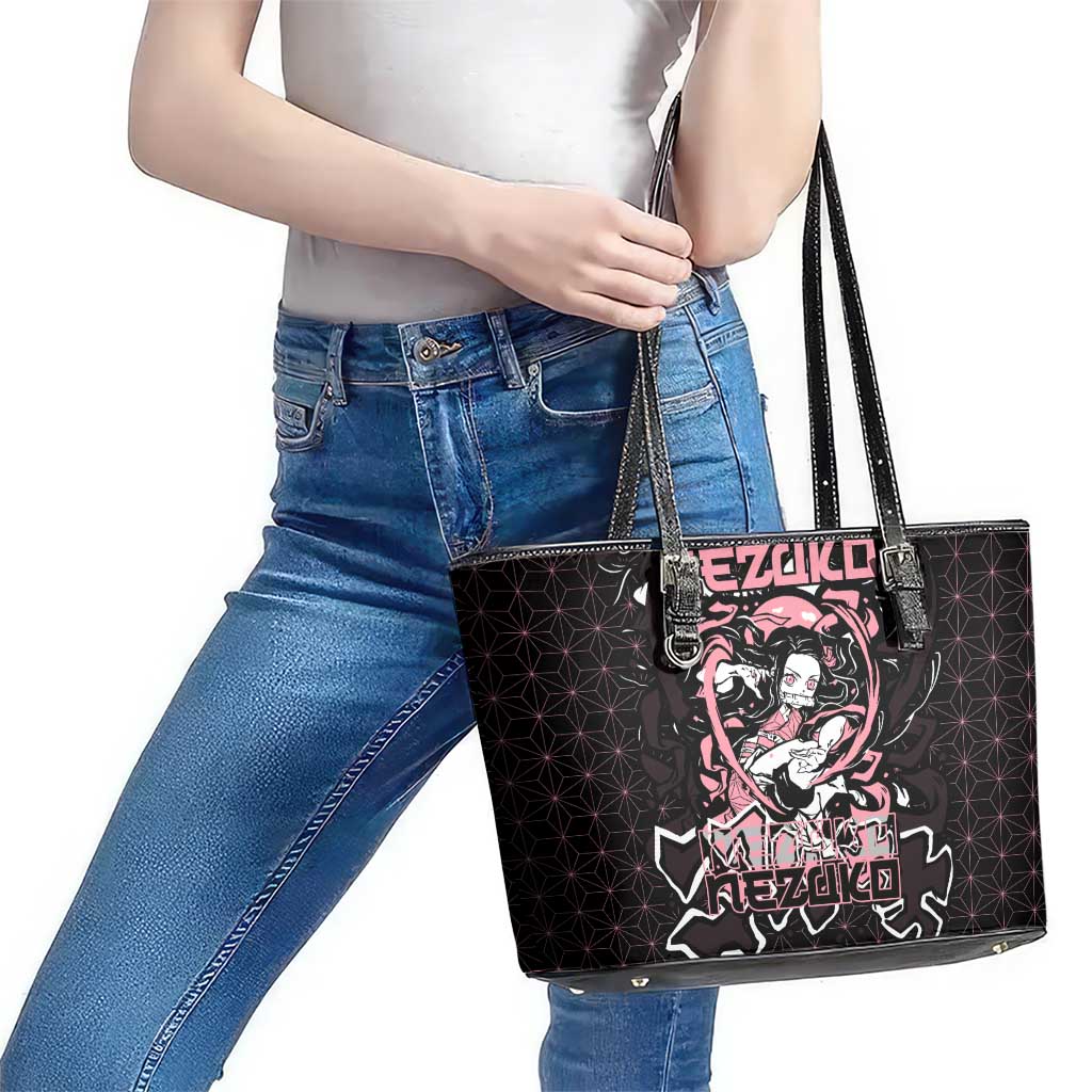 Nezuko Demon Slayer Leather Tote Bag with Pink and Black Manga Style Design - The Mazicc