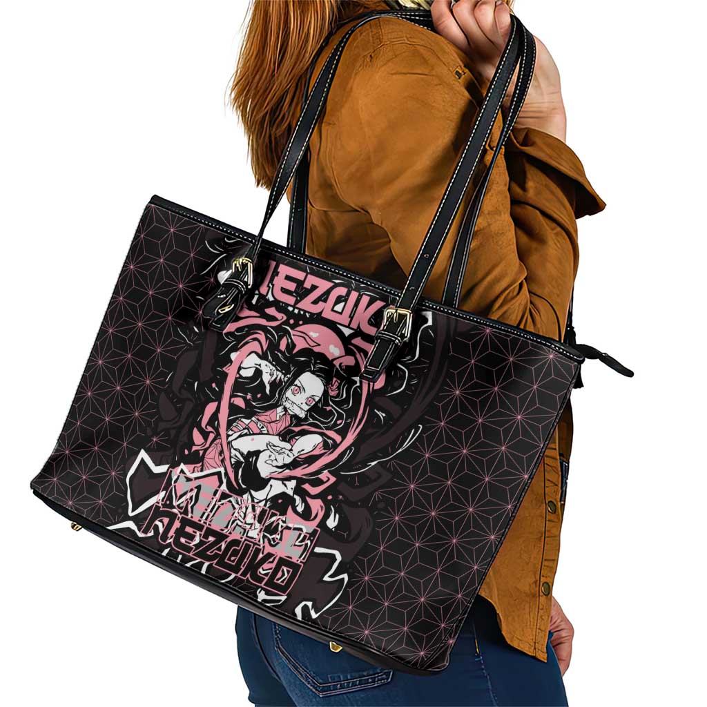 Nezuko Demon Slayer Leather Tote Bag with Pink and Black Manga Style Design - The Mazicc