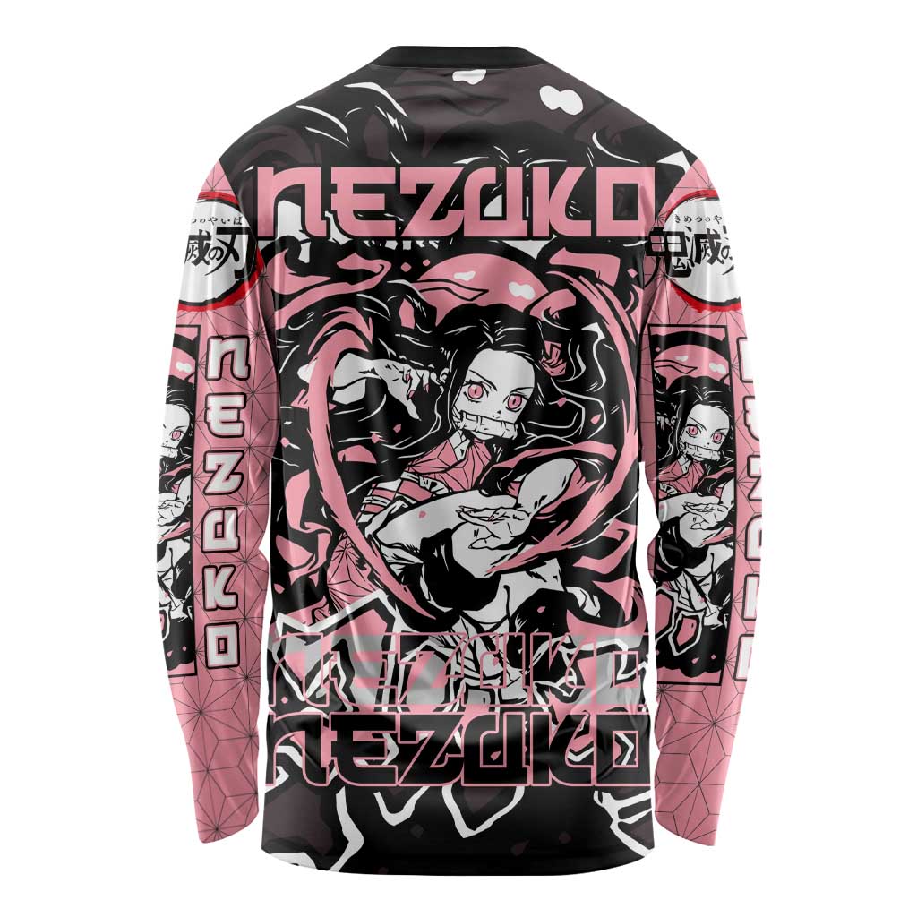Nezuko Demon Slayer Long Sleeve Shirt with Pink and Black Manga Style Design - The Mazicc