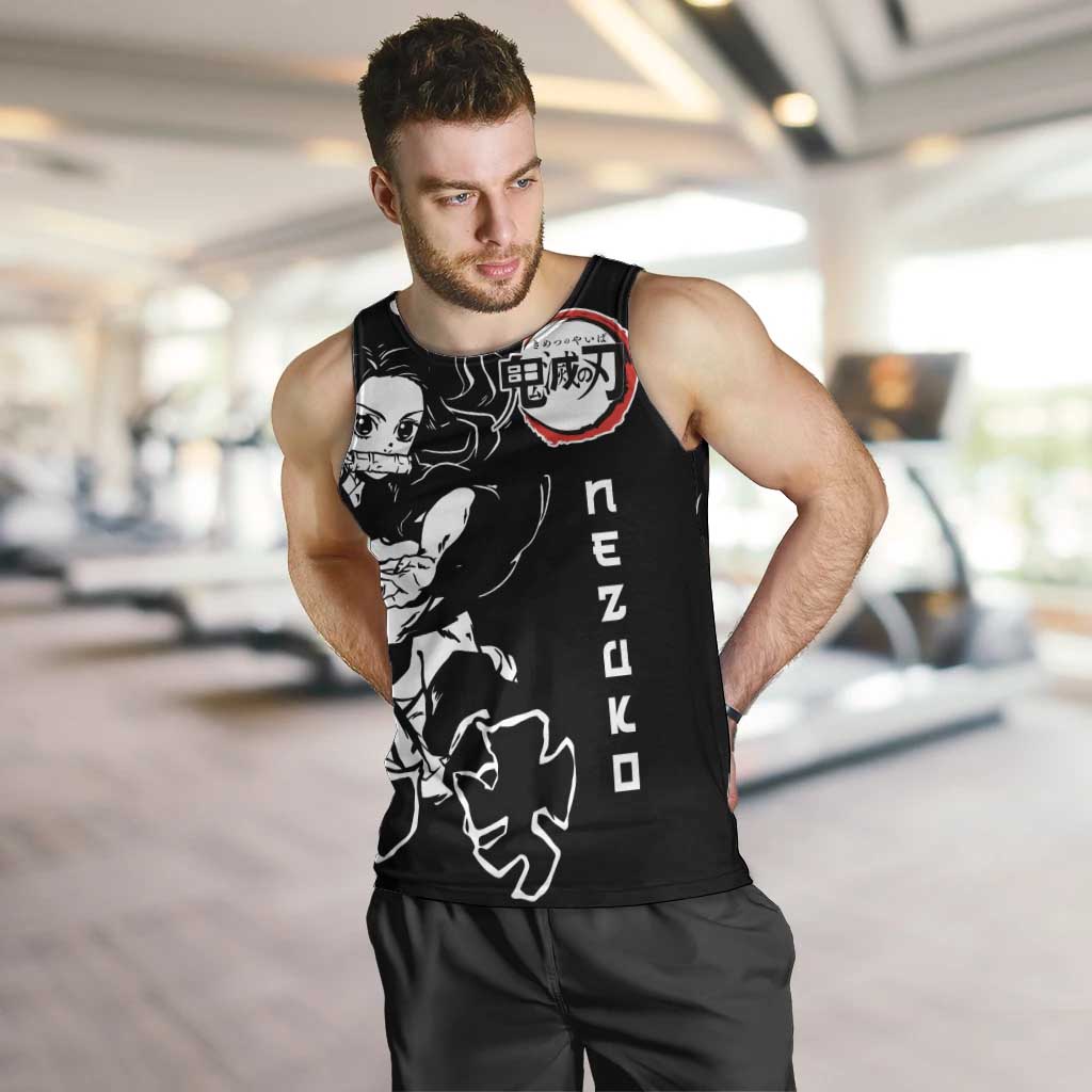 Nezuko Demon Slayer Men Tank Top with Pink and Black Manga Style Design - The Mazicc