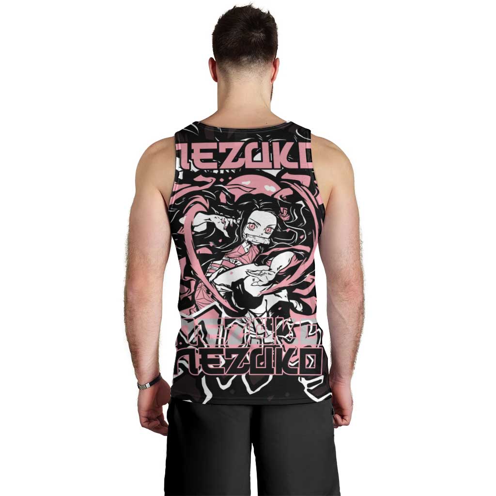Nezuko Demon Slayer Men Tank Top with Pink and Black Manga Style Design - The Mazicc