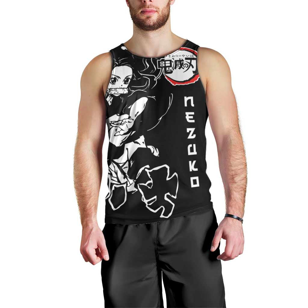 Nezuko Demon Slayer Men Tank Top with Pink and Black Manga Style Design - The Mazicc