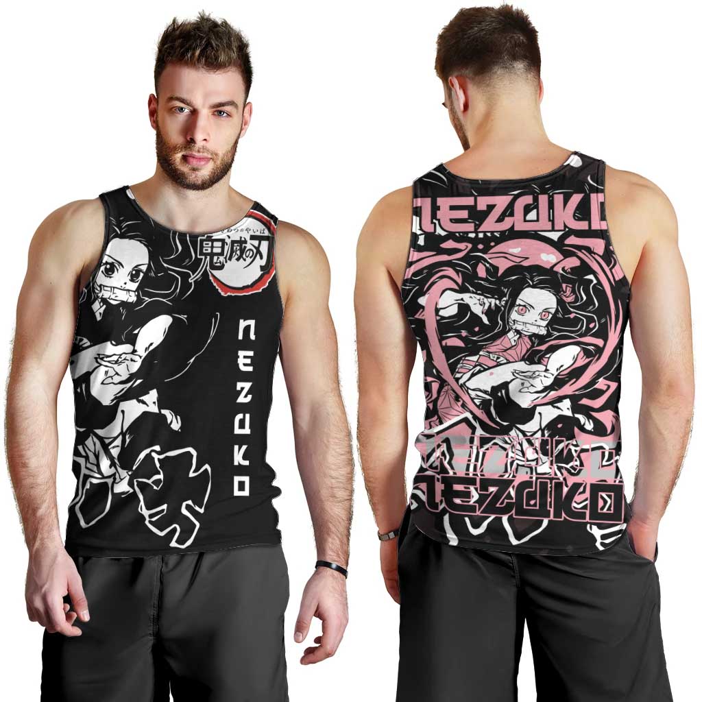 Nezuko Demon Slayer Men Tank Top with Pink and Black Manga Style Design - The Mazicc