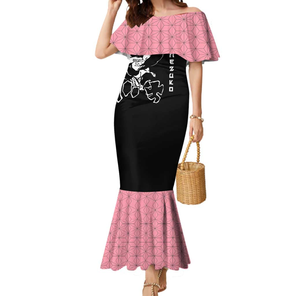 Nezuko Demon Slayer Mermaid Dress with Pink and Black Manga Style Design - The Mazicc