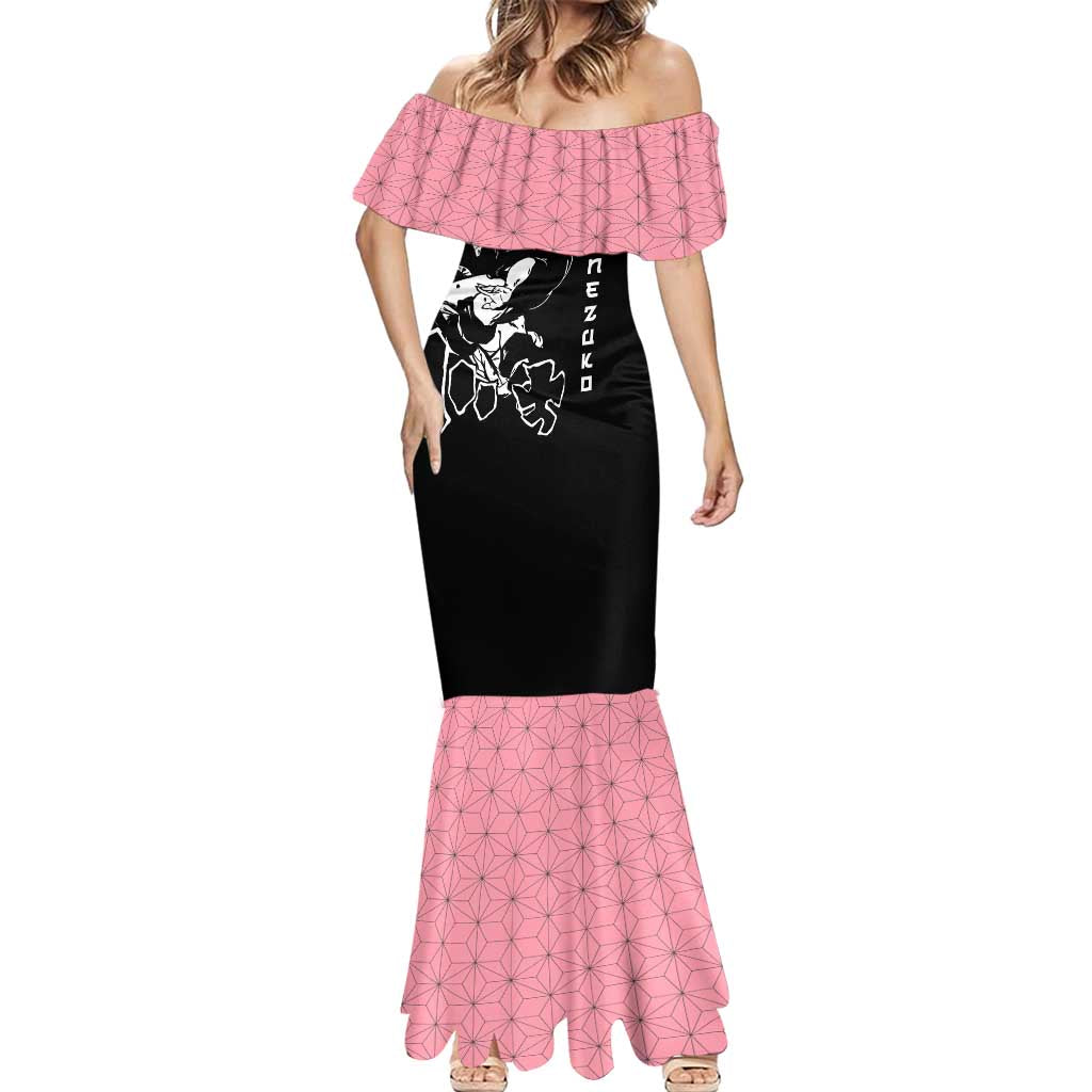 Nezuko Demon Slayer Mermaid Dress with Pink and Black Manga Style Design - The Mazicc