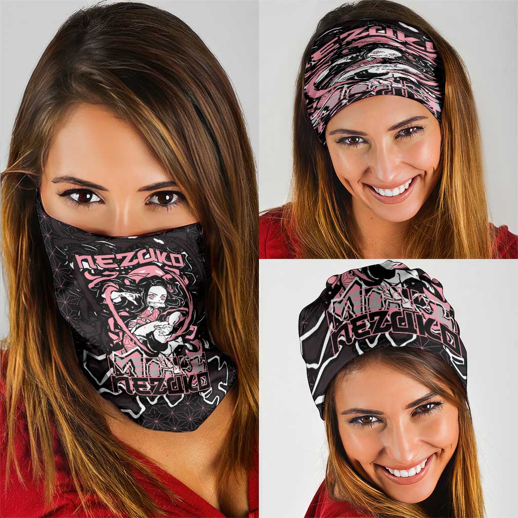 Nezuko Demon Slayer Neck Gaiter with Pink and Black Manga Style Design - The Mazicc
