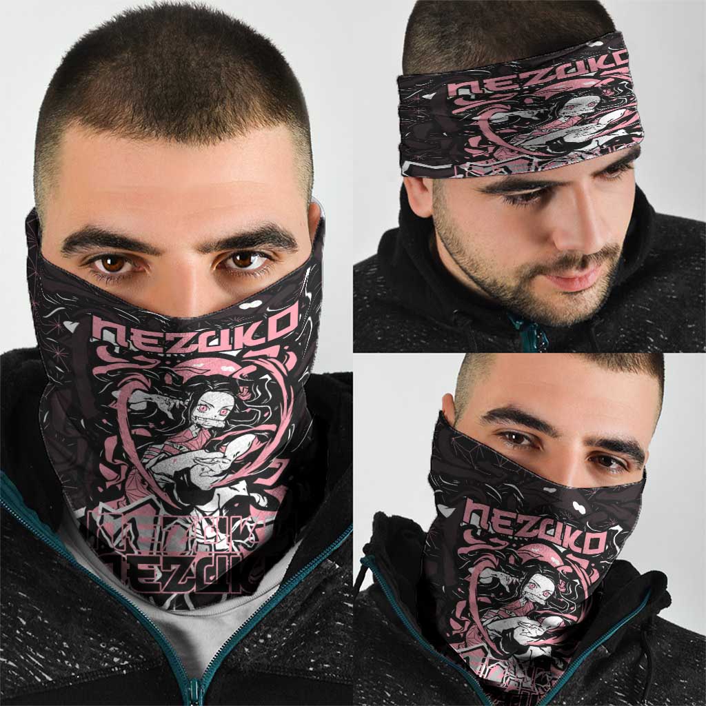 Nezuko Demon Slayer Neck Gaiter with Pink and Black Manga Style Design - The Mazicc