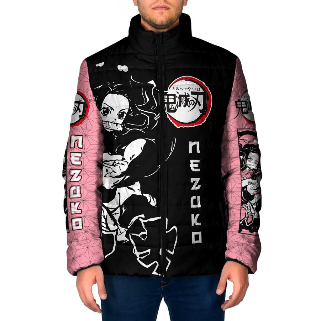 Nezuko Demon Slayer Padded Jacket with Pink and Black Manga Style Design - The Mazicc