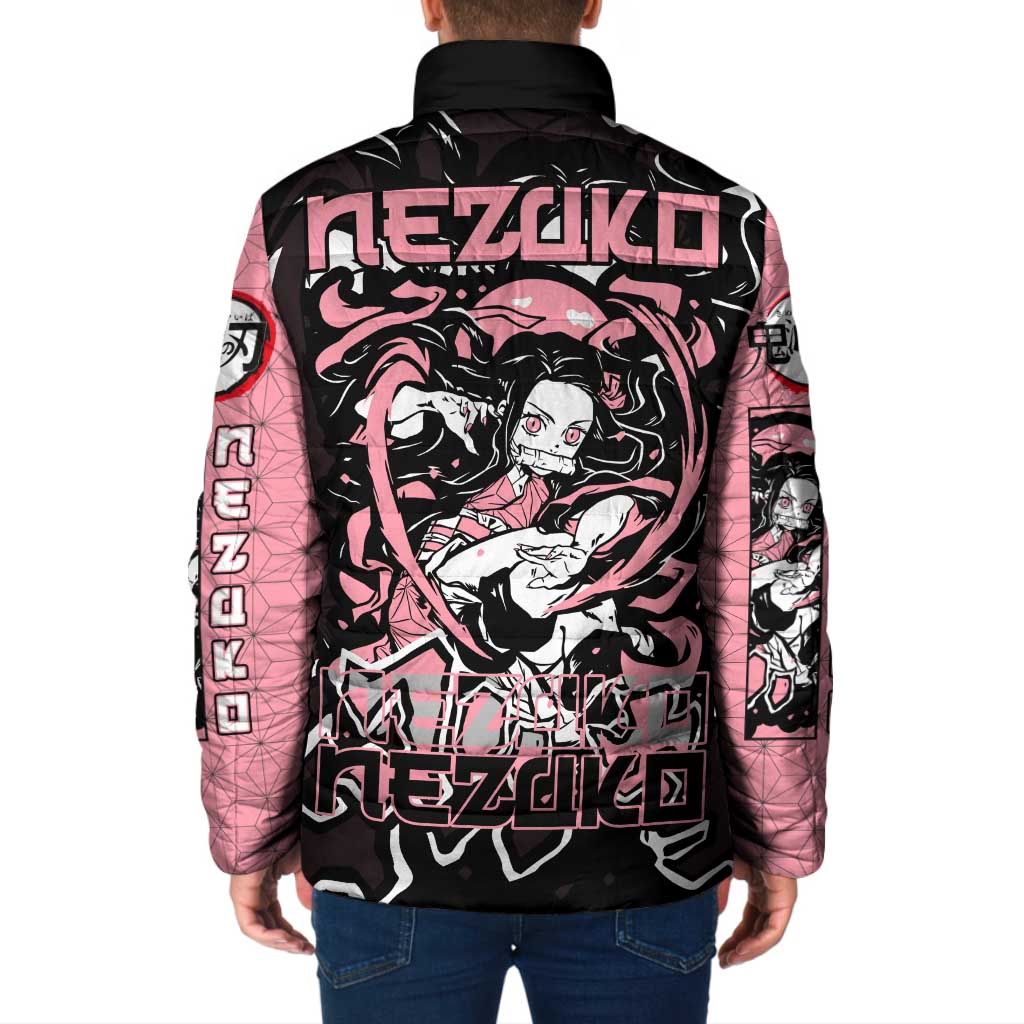 Nezuko Demon Slayer Padded Jacket with Pink and Black Manga Style Design - The Mazicc