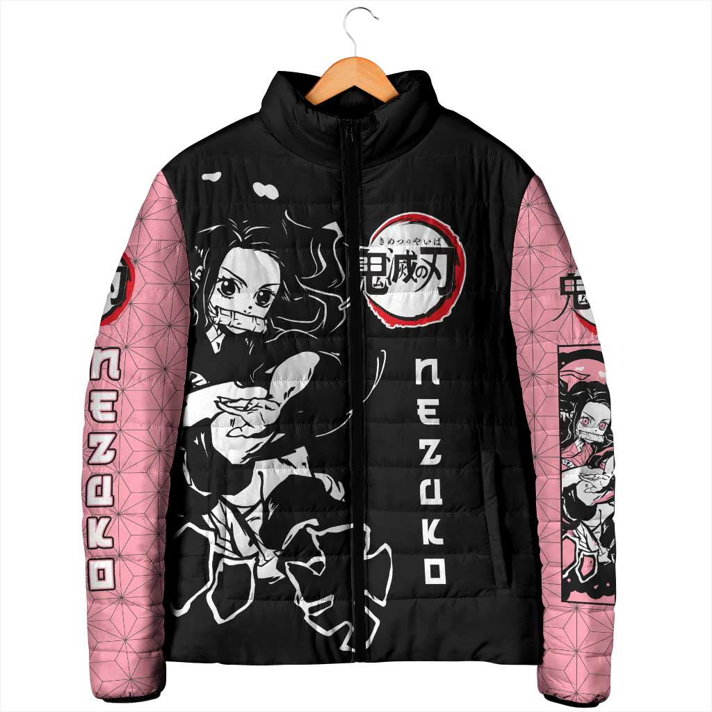 Nezuko Demon Slayer Padded Jacket with Pink and Black Manga Style Design - The Mazicc