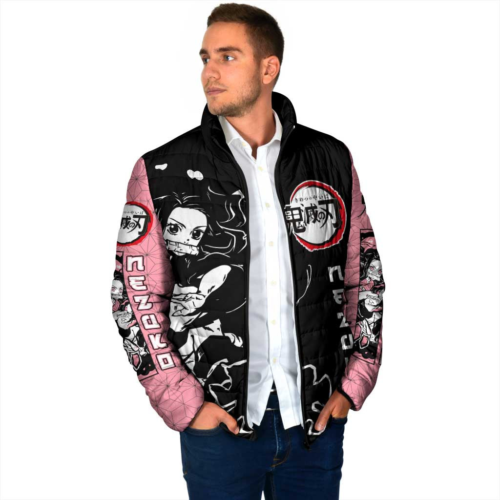 Nezuko Demon Slayer Padded Jacket with Pink and Black Manga Style Design - The Mazicc