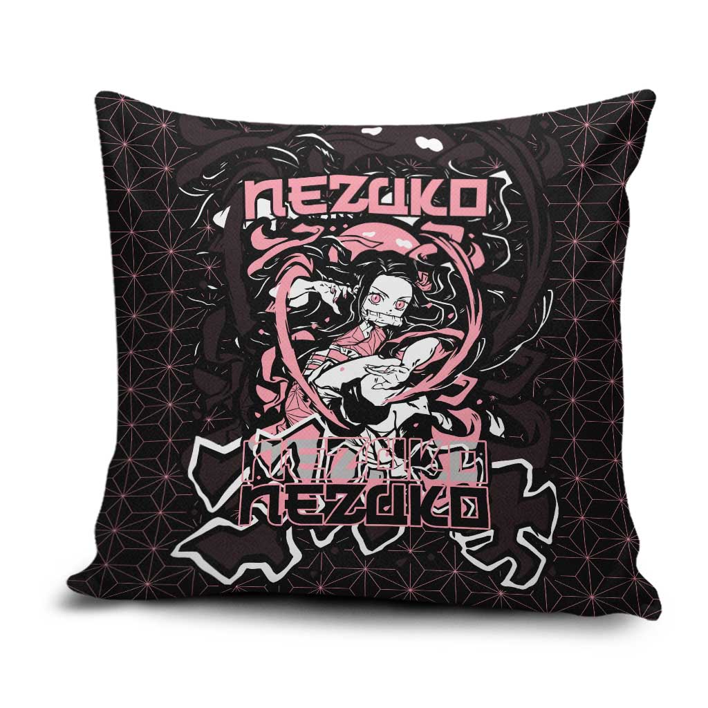 Nezuko Demon Slayer Pillow Cover with Pink and Black Manga Style Design - The Mazicc