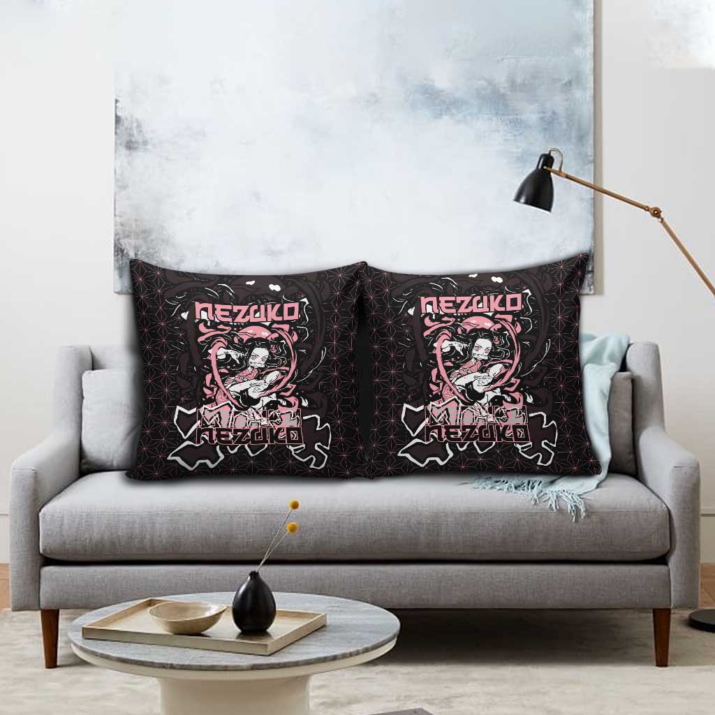 Nezuko Demon Slayer Pillow Cover with Pink and Black Manga Style Design - The Mazicc
