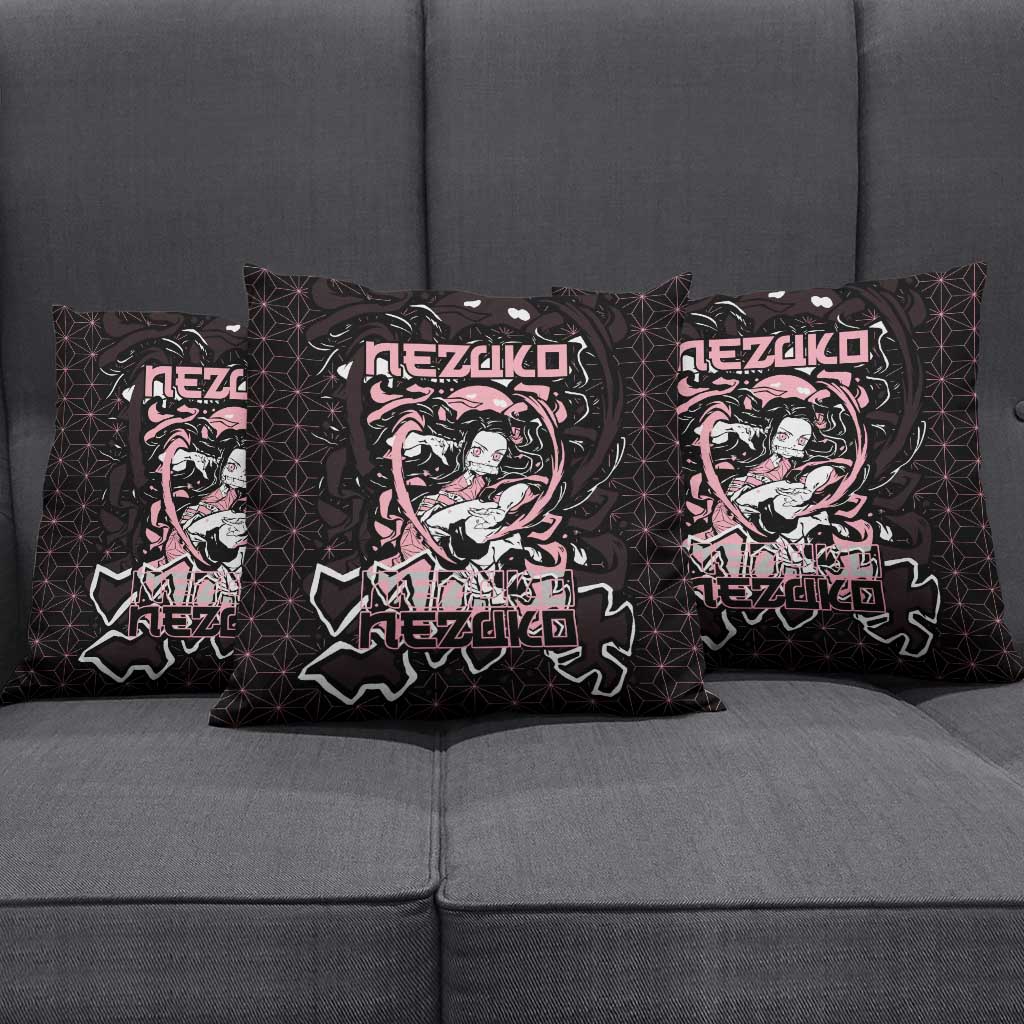 Nezuko Demon Slayer Pillow Cover with Pink and Black Manga Style Design - The Mazicc