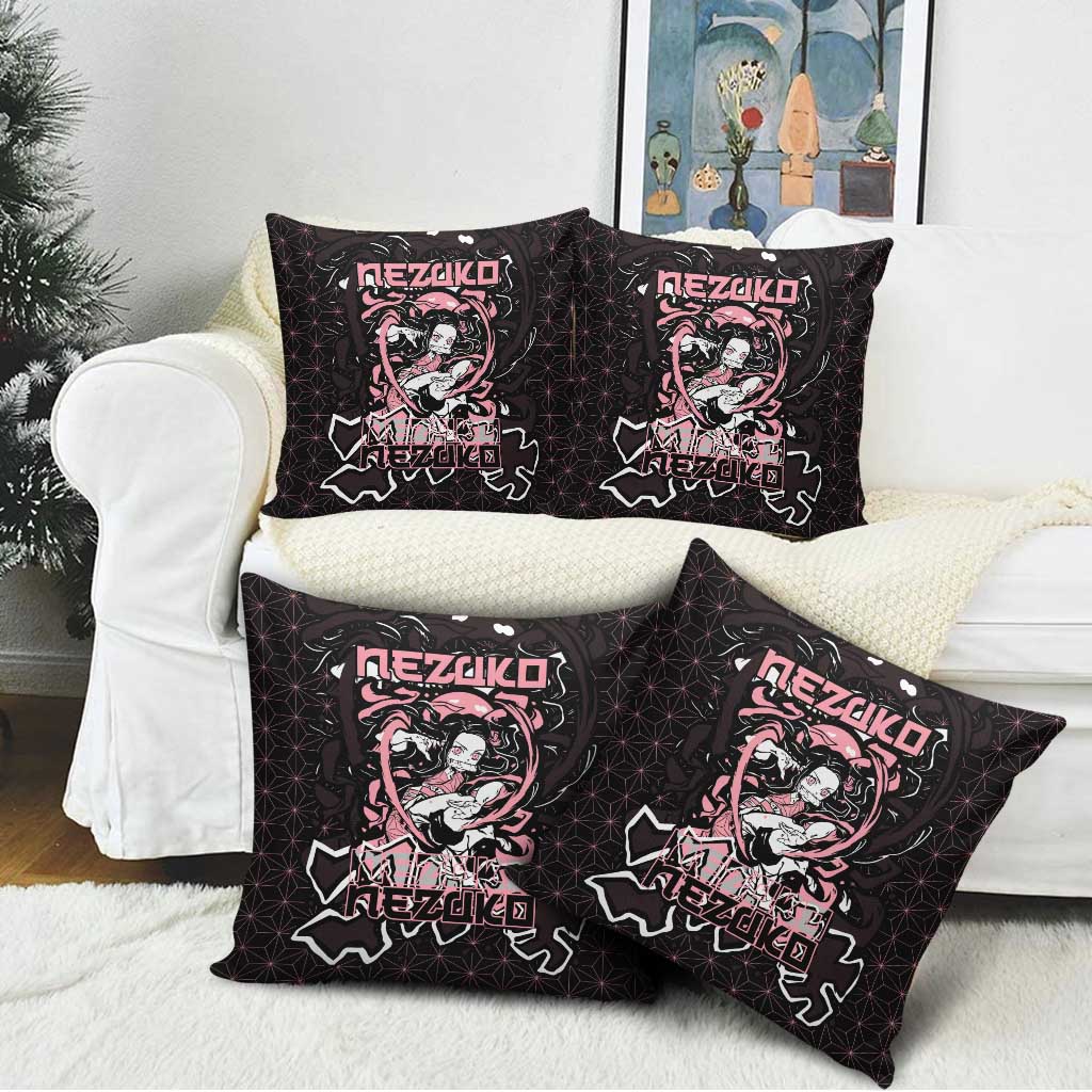 Nezuko Demon Slayer Pillow Cover with Pink and Black Manga Style Design - The Mazicc