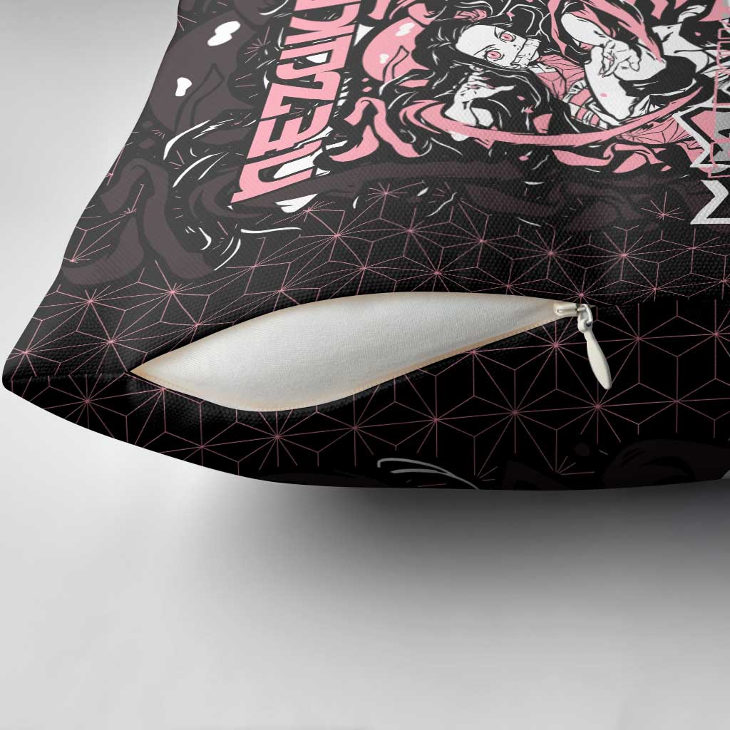Nezuko Demon Slayer Pillow Cover with Pink and Black Manga Style Design - The Mazicc