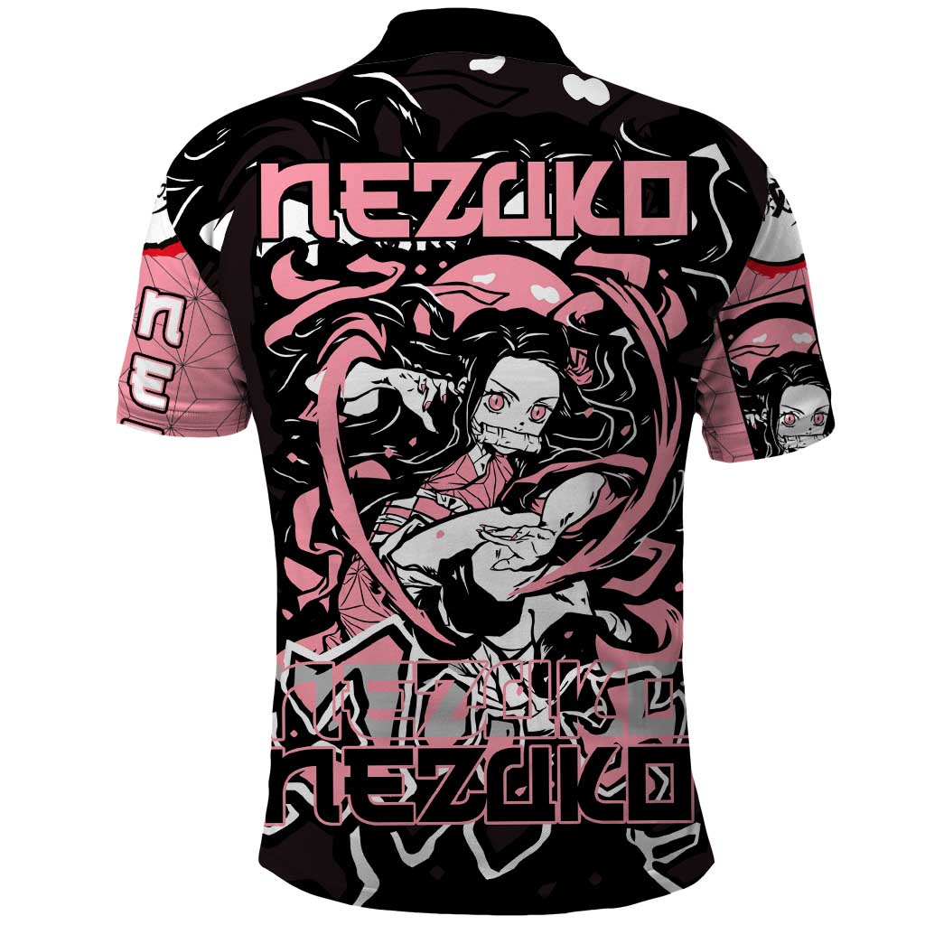 Nezuko Demon Slayer Polo Shirt with Pink and Black Manga Style Design - The Mazicc
