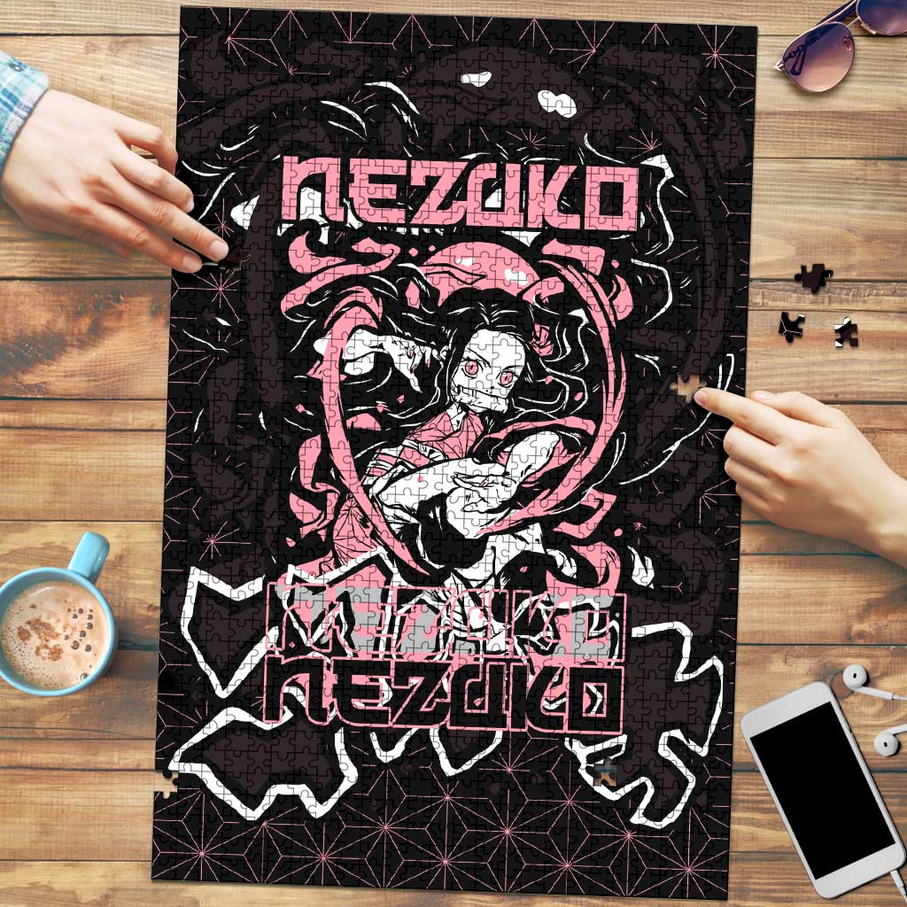 Nezuko Demon Slayer Puzzle with Pink and Black Manga Style Design - The Mazicc