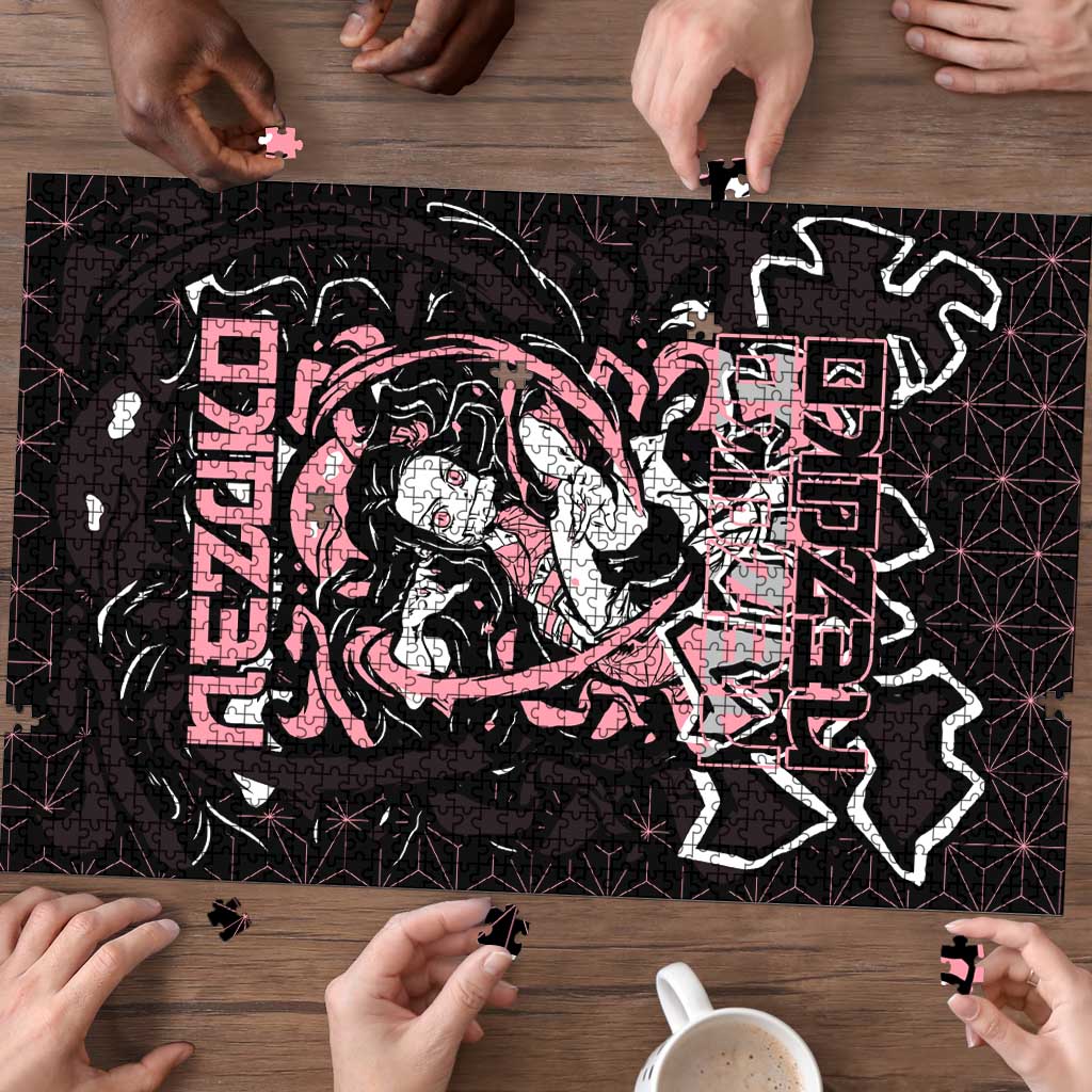 Nezuko Demon Slayer Puzzle with Pink and Black Manga Style Design - The Mazicc