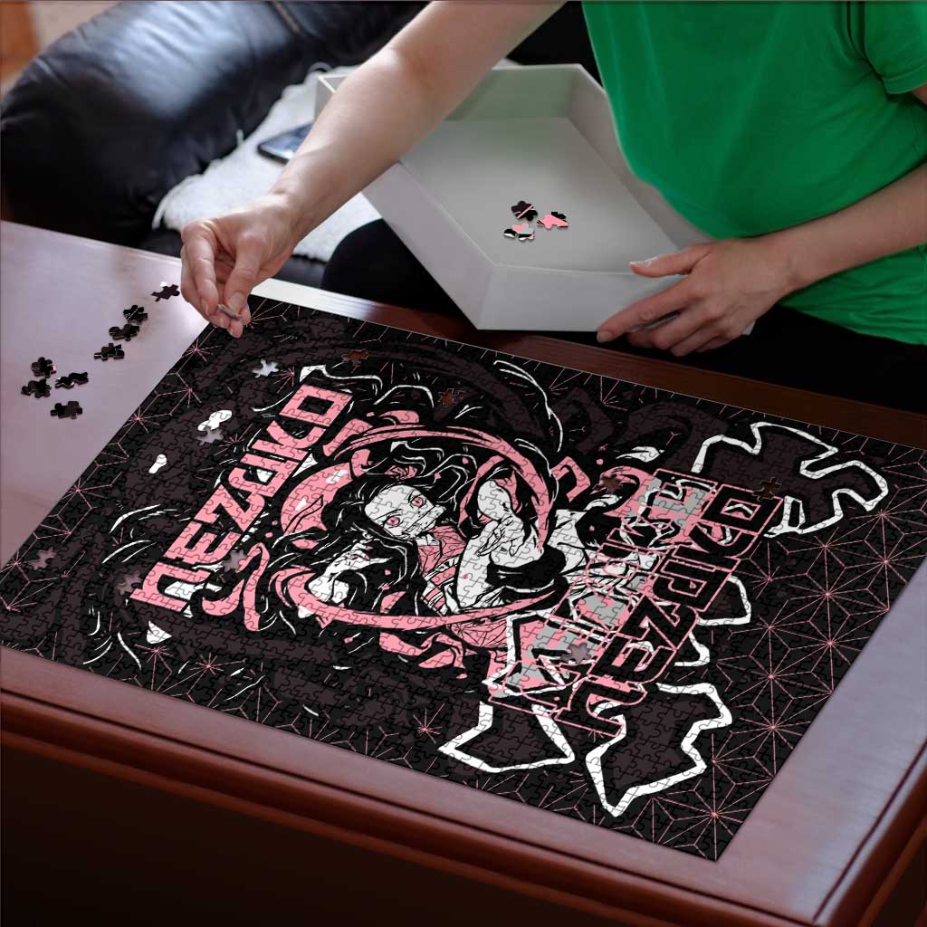 Nezuko Demon Slayer Puzzle with Pink and Black Manga Style Design - The Mazicc
