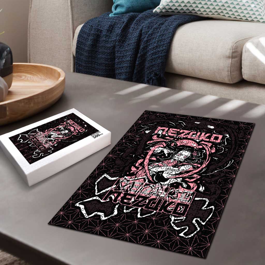 Nezuko Demon Slayer Puzzle with Pink and Black Manga Style Design - The Mazicc