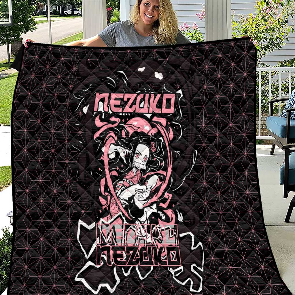 Nezuko Demon Slayer Quilt with Pink and Black Manga Style Design - The Mazicc