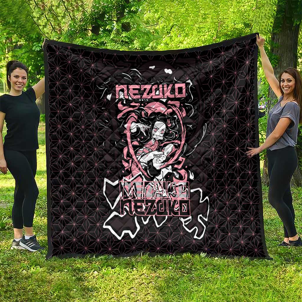 Nezuko Demon Slayer Quilt with Pink and Black Manga Style Design - The Mazicc