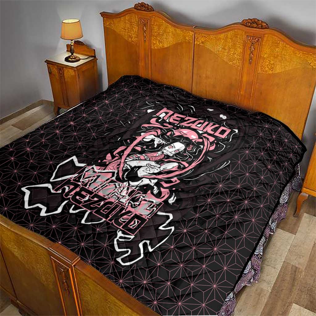 Nezuko Demon Slayer Quilt with Pink and Black Manga Style Design - The Mazicc